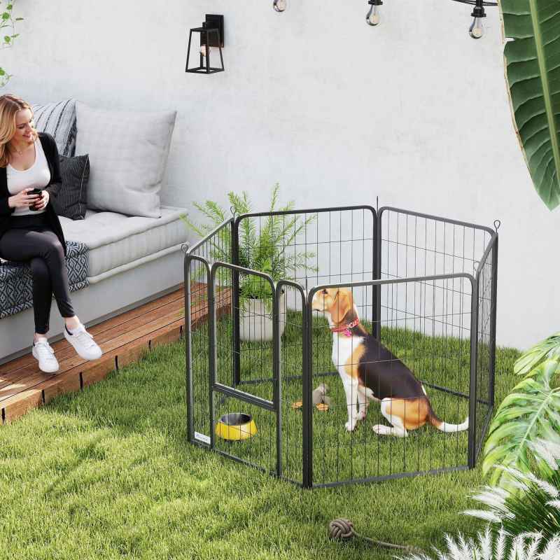 PawHut Dog Pen, 6 Panel Puppy Pen, Steel Dog Playpen, for Medium Breeds, 80cm Tall, Black