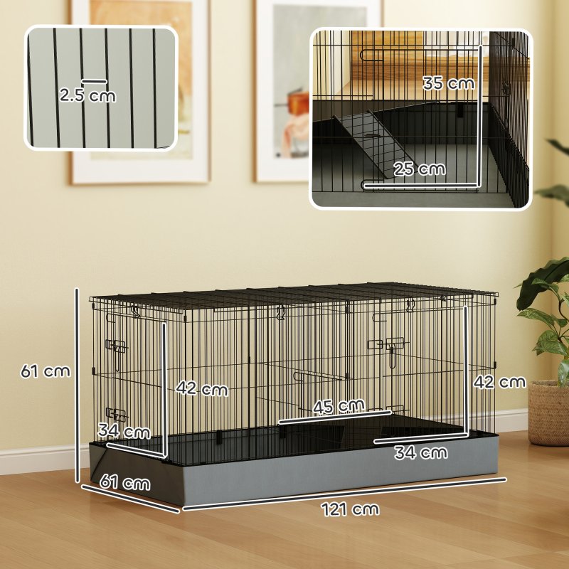 PawHut Guinea Pig Cage, 2 in 1 Rabbit Cage Pet Playpen with Removable Top, 2 Separate Area, Waterproof Oxford Fabric Floor, Perch, Ramp, Small Animal Cage for Guinea Pigs, Bunnies, Hedgehogs, Black