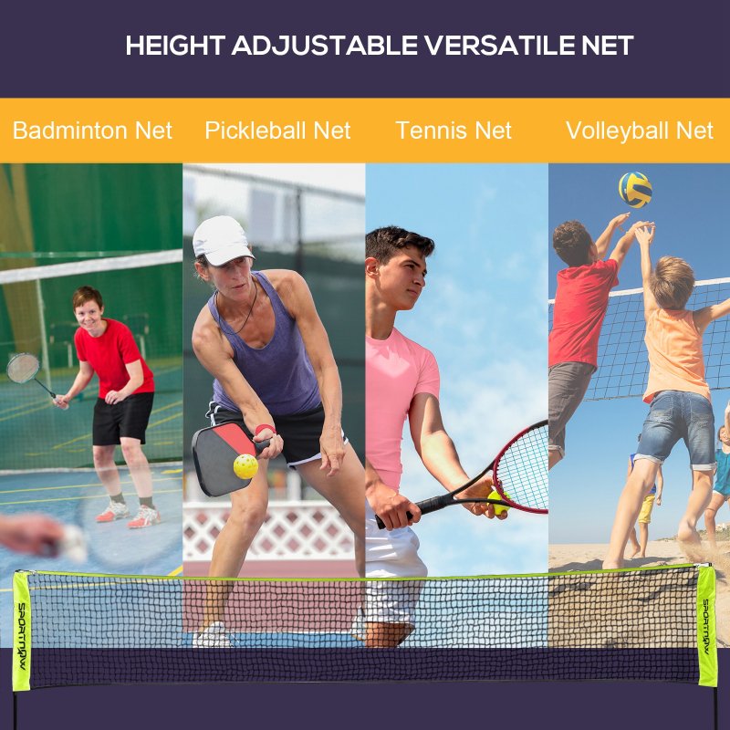 SPORTNOW 4m Badminton Net, Foldable Height Adjustable Outdoor Sports Net with Carry Bag, for Tennis, Badminton, Pickleball, Volleyball, Black and Yellow