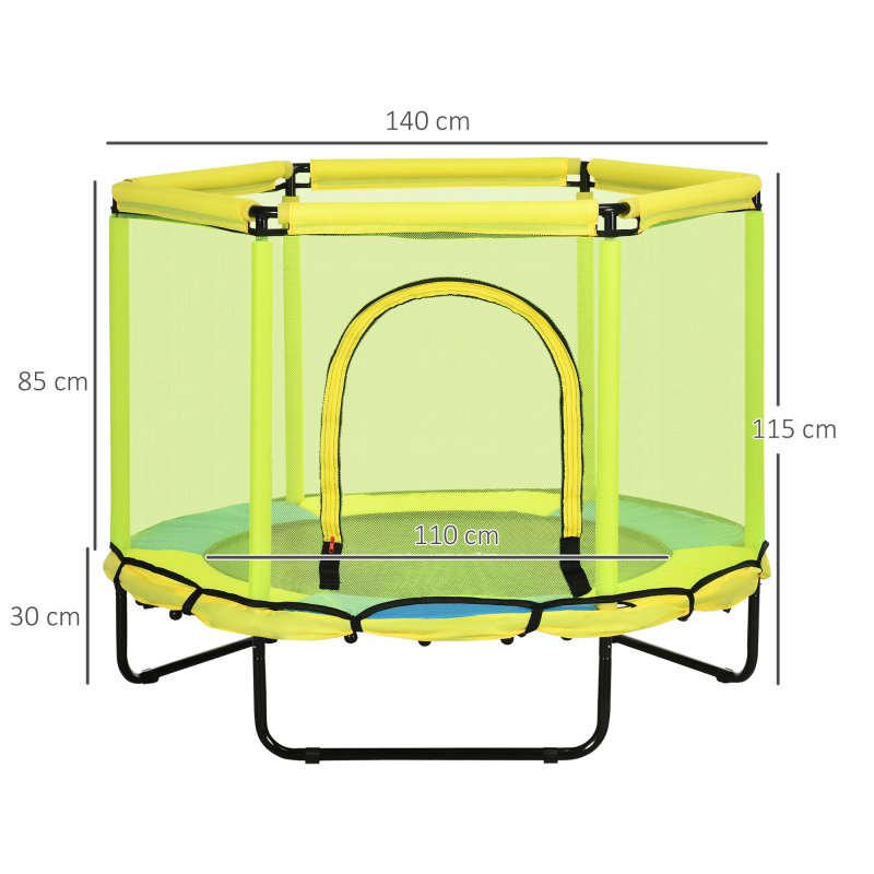 ZONEKIZ Kids Trampoline for Toddlers with Enclosure Safety Net, 4.6FT Hexageon Outdoor Indoor Jumper for Children 1-6 Years Old, Yellow