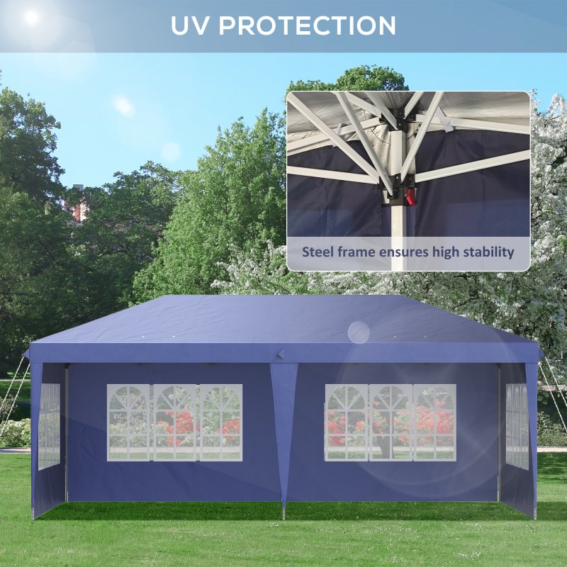 Outsunny 3 x 6m Garden Pop Up Gazebo, Height Adjustable Marquee Party Tent with Sidewalls, Storage Bag, Blue