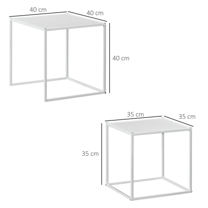 HOMCOM Square Nesting Coffee Table Set of 2, Modern Nest of Tables, Sofa Side Tables with Steel Frame for Living Room, Bedroom, Small Space, White