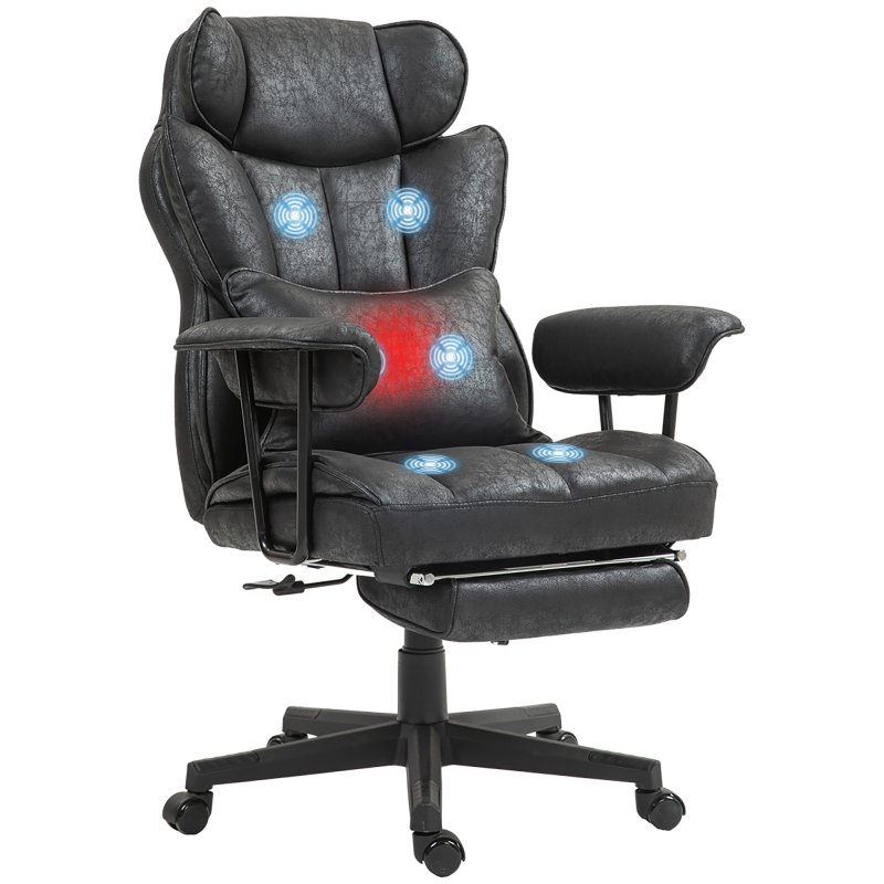 HOMCOM Massage Office Chair with 6 Point Massage and Heat, Desk Chair with Footrest, Reclining Backrest, Swivel Wheels, Adjustable Height, Black