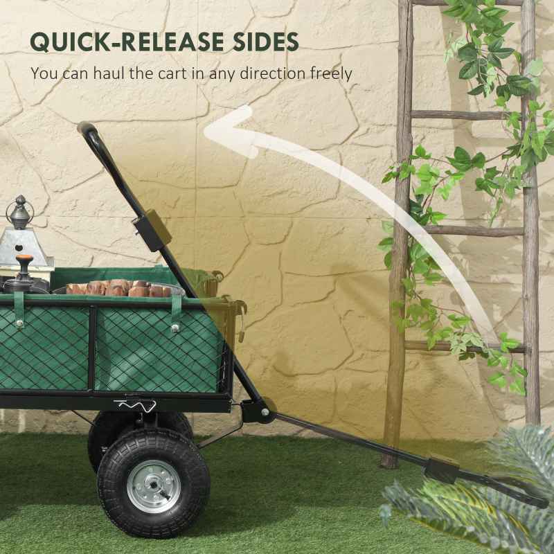 Outsunny Garden Trolley Cart, Heavy Duty Festival Trolley with Removable Liner, Quick-Release Sides, 10