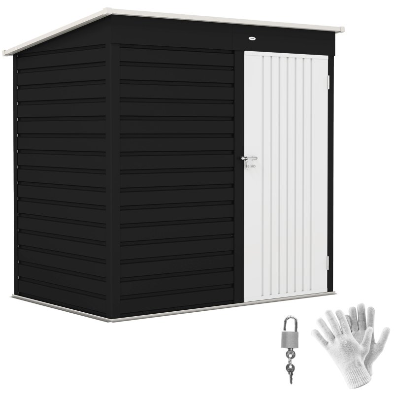 Outsunny 6 x 4ft Metal Garden Shed, Easy to Assemble, Galvanised Steel Shed with Lockable Door and Gloves, Outdoor Tool Storage Shed for Garden, Patio, Dark Grey