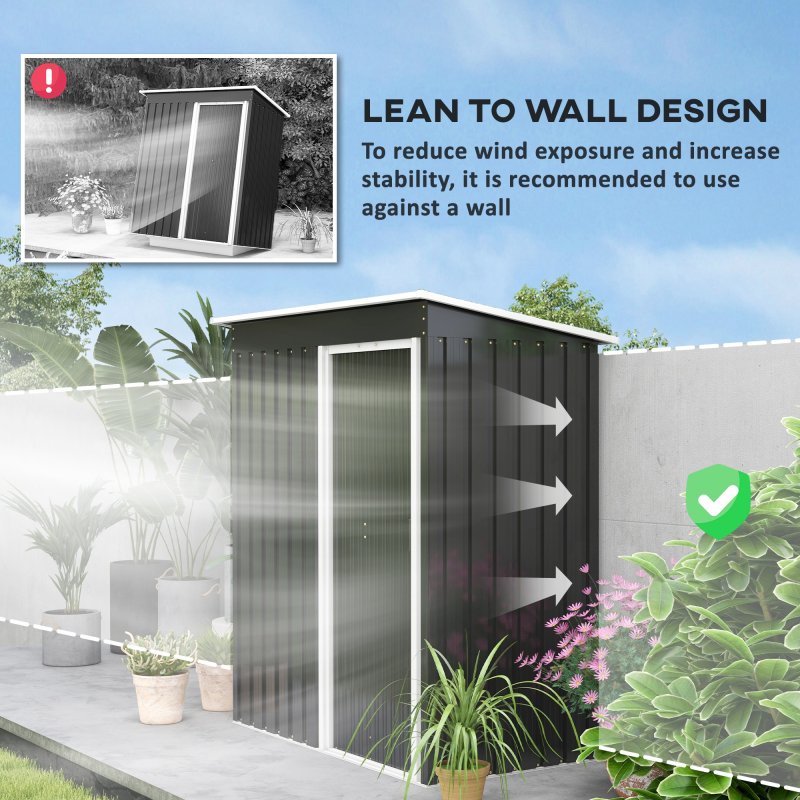 Outsunny 5 x 3ft Garden Storage Shed with Sliding Door and Sloped Roof, Lean to Outdoor Equipment Tool Shed for Garden, Black