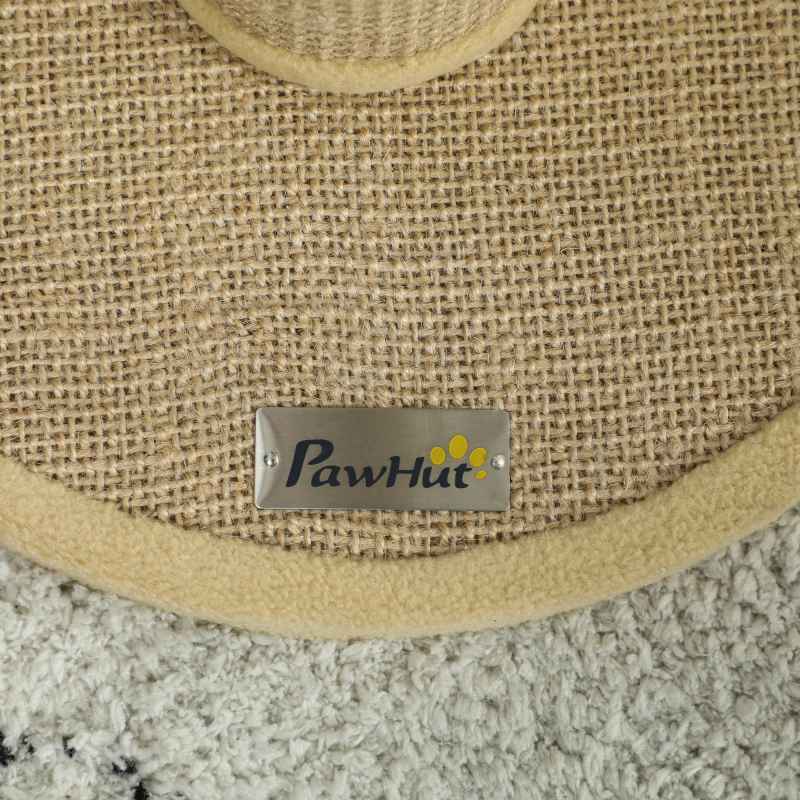 PawHut Cat Scratching Post for Indoor Cats, 47cm Tall Cat Scratcher with Jute Sisal Rope, Hessian fabric, Hanging Toy Ball, Feather, Kitty Climbing Tree with Anti-slip Base, Brown