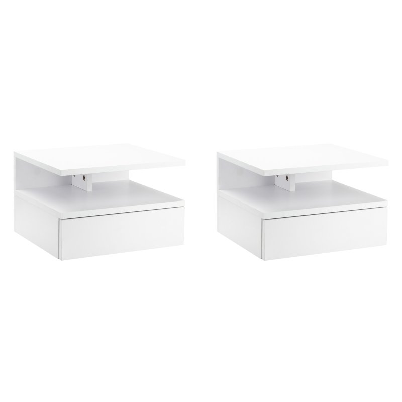 HOMCOM Floating Bedside Table Set of 2, Wall Mount Nightstands with Storage Drawer and Open Shelf for Bedroom, White
