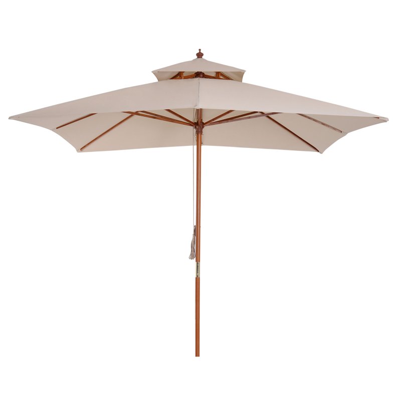 Outsunny 3 x 3 (m) Garden Parasol Umbrella, Large Square Outdoor Patio Sunshade Canopy with Double Tier, 48 mm Wooden Pole, 8 Ribs for Balcony, Beige