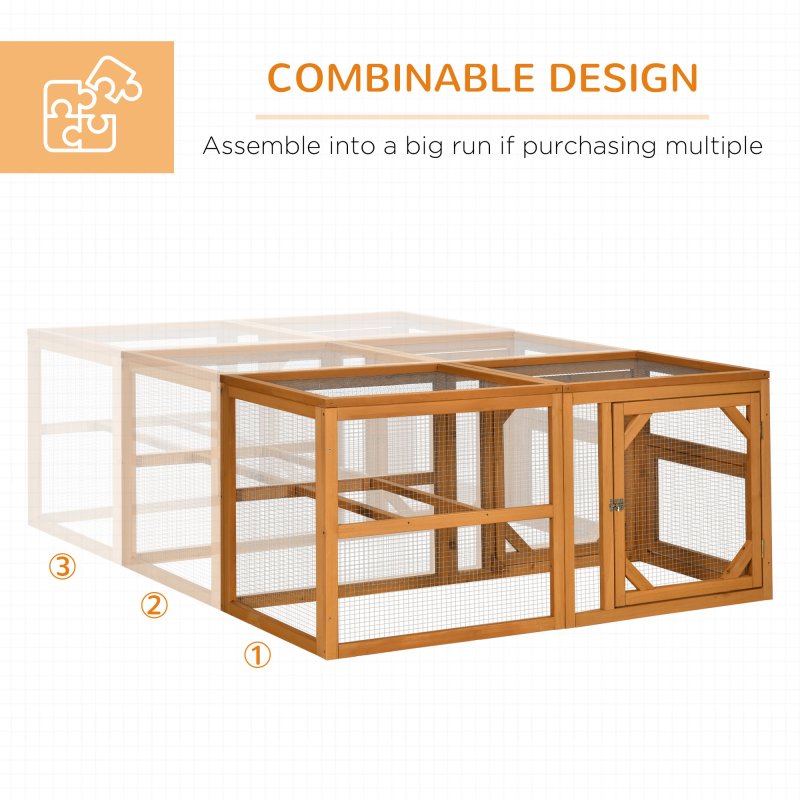 PawHut Wooden Chicken Run Hen Coop House Combinable Design w/ Perches, Doors, for 2-4 Chickens, 140 x 61 x 63.5cm - Natural Wood Tone
