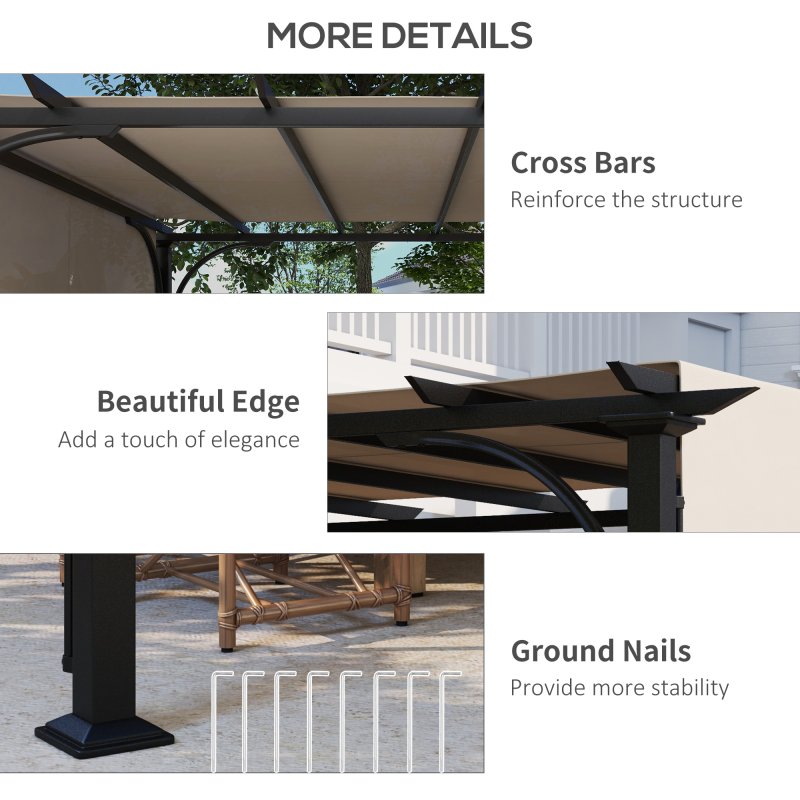Outsunny 3 x 3(m) Garden Pergola, Outdoor Pergola Gazebo with Adjustable Canopy, Sun Shade Patio Canopy Shelter, Beige