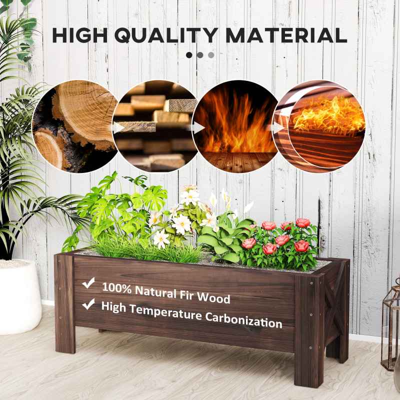 Outsunny 58L Garden Raised Bed Planter Grow Containers for Outdoor Patio Plant Flower Vegetable Pot Fir Wood, 100 x 36.5 x 36 cm, Carbonized Colour