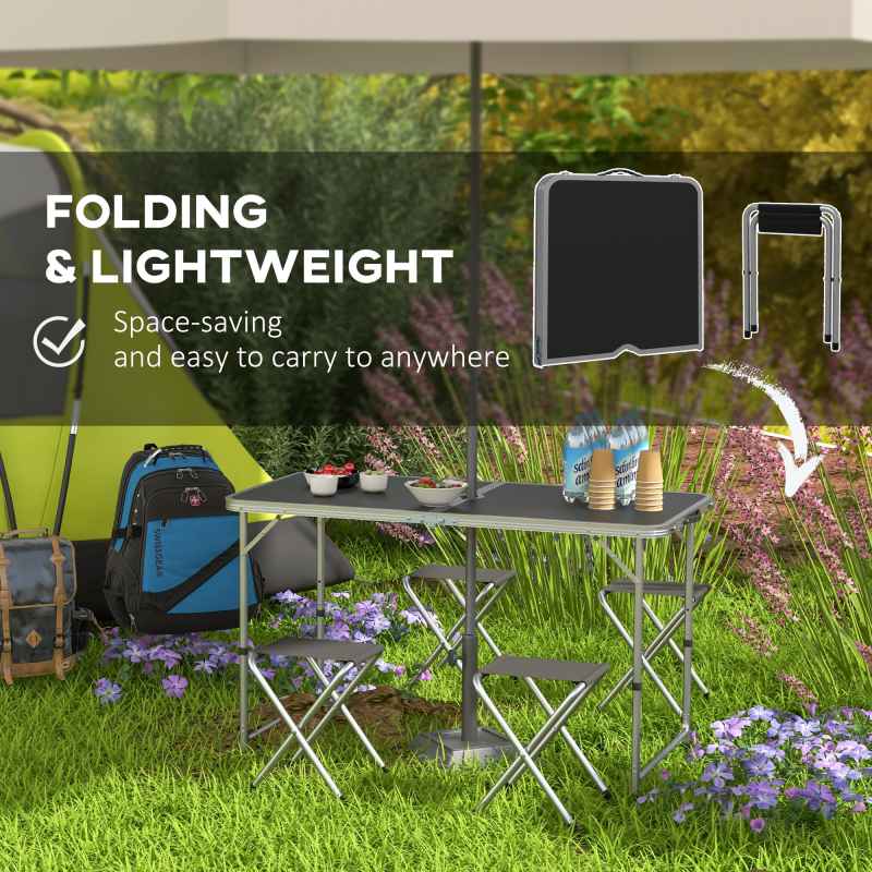 Outsunny 4ft Folding Picnic Table and Chairs, Portable Camping Table and Chairs Outdoor Indoor Use for BBQ Picnic Garden Parties