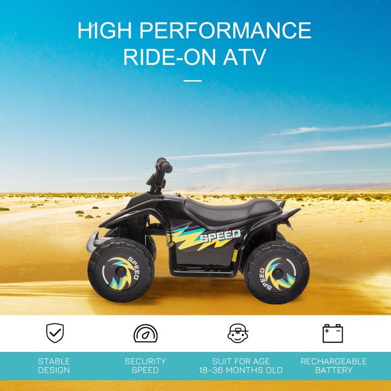 HOMCOM 6V Kids Electric Ride on Car All Terrain Vehicle Toy Quad Bike w/ Forward Reverse Functions Toddlers for 18-36 Months Old Black