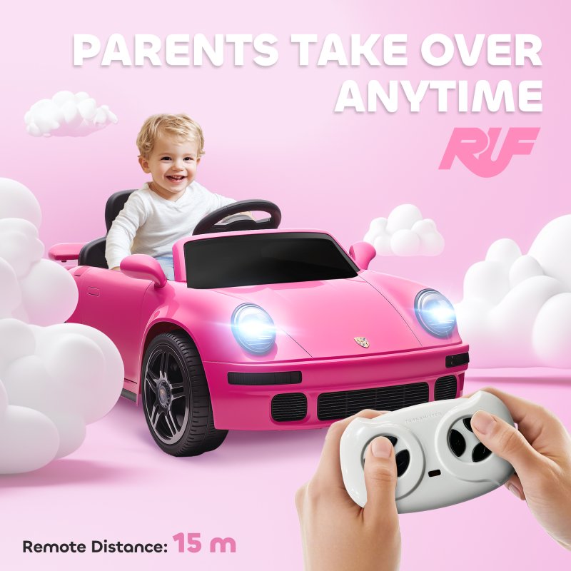 AIYAPLAY Licensed RUF CTR 2017 Electric Car for Kids, Ride On Car 12V Battery Powered Kids Electric Vehicle with Remote Control, Soft Start, MP3 Player, LED Lights, Horn, Pink