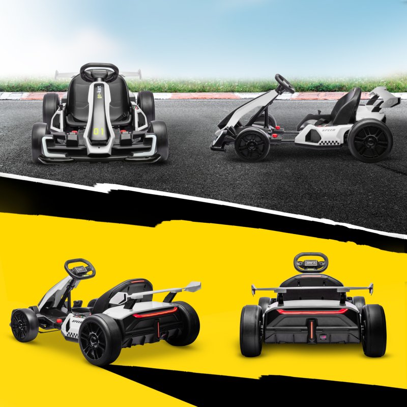 HOMCOM 24V Electric Go Kart for Kids, Ride On Racing Kart with Adjustable Seat, Battery Powered Drifting Ride On Car with Music, Light, Slow Start, Button Start, Horn, for 6-12 Years, White