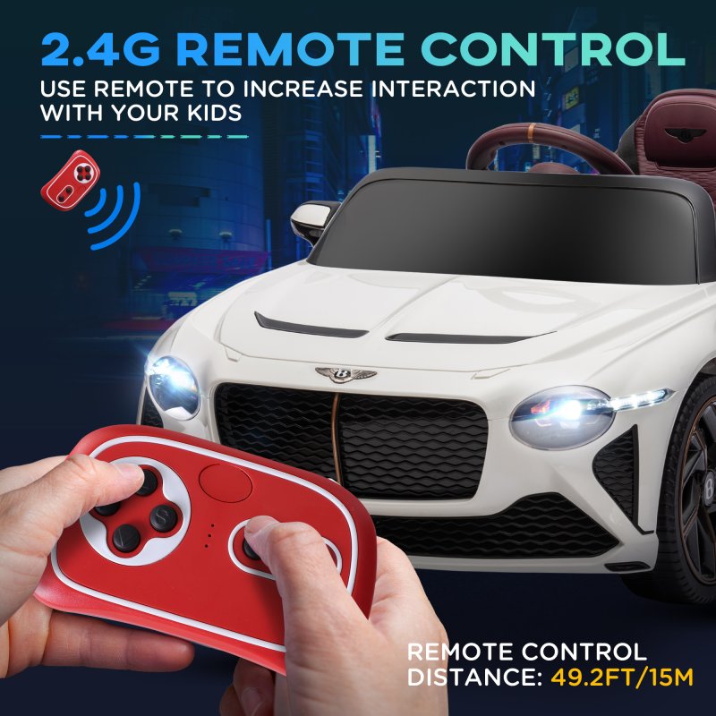 HOMCOM Bentley Bacalar Licensed, 12V Kids' Electric Ride-On with Remote Control, Battery Powered Electric Car for Kids with Suspension Wheels, Horn, Lights, for Ages 3-5 Years - White