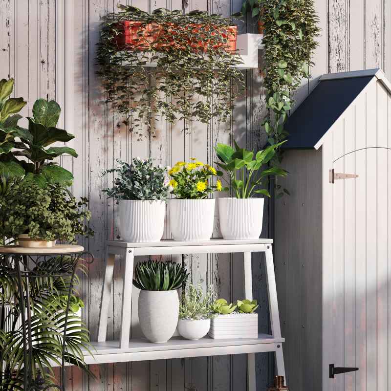 Outsunny Set of 3 Plastic Round Plant Pots Outdoor 22cm, Garden Planters, Flower Pots for Garden Decoration, Patios, Indoor, Outdoor, Home, White