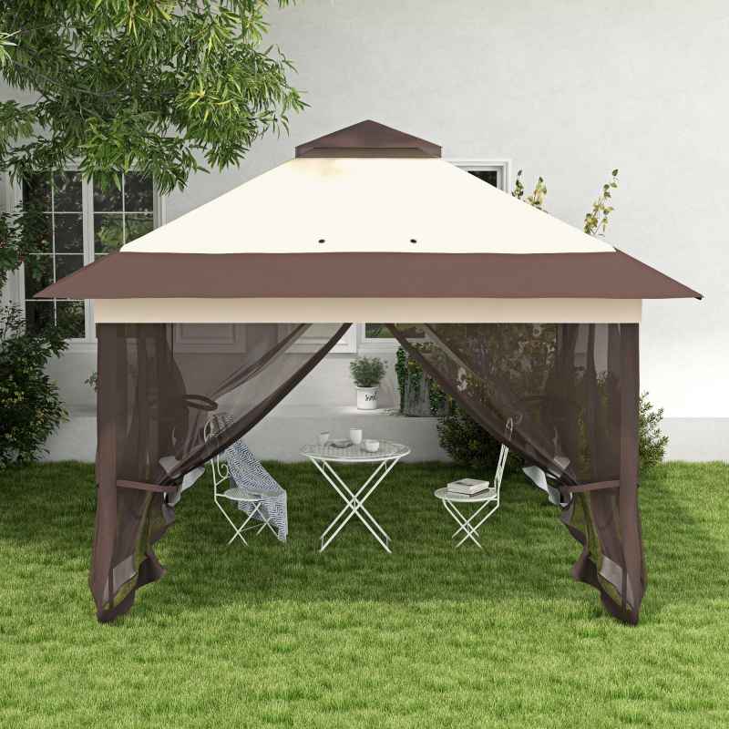 Outsunny 3.6 x 3.6 m Pop up Gazebo with Netting and Wheeled Carry Bag, UPF50+ Height Adjustable Party Tent Instant Canopy Sun Shade Shelter, Khaki