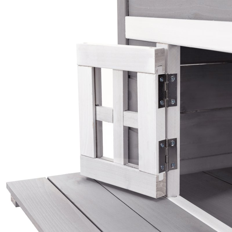 PawHut Outdoor Cat House, 3 Tier Wooden Kitten Shelter with Jumping Platforms, Asphalt Roof, Doors for Indoor, Garden - Grey