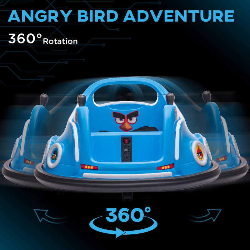 AIYAPLAY Angry Bird Licensed 12V Kids Bumper Car, 360 Rotation Waltzer Car with Joysticks, Remote Control, Music USB LED Lights, for 3-5 Years Old - Blue