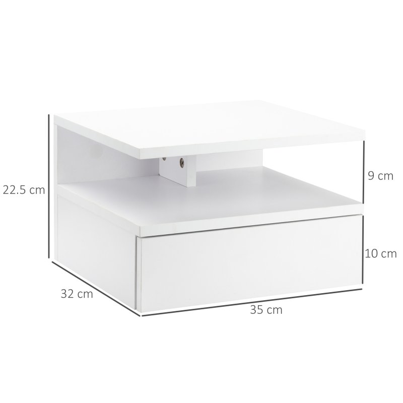 HOMCOM Floating Bedside Table Set of 2, Wall Mount Nightstands with Storage Drawer and Open Shelf for Bedroom, White