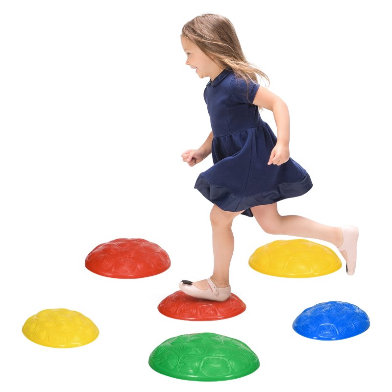 ZONEKIZ Stepping Stones Kids, 6PCs Balance River Stones with Non-Slip Mats, Indoor Outdoor Sensory Toys, Obstacle Course for Ages 3-8 Years, Stackable - Multicoloured