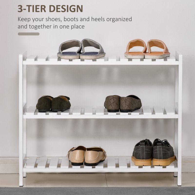 HOMCOM 3-Tier Shoe Rack Wood Frame Slatted Shelves Spacious Open Hygienic Storage Home Hallway Furniture Family Guests 70L x 26W x 57.5H cm