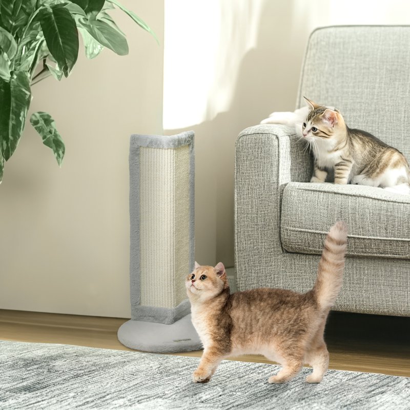 PawHut Cat Scratching Post, 56cm Corner Cat Scratch Post with Sisal Scratching Pad, for Indoor Corners, Table Corners, Sofa Corners, Grey