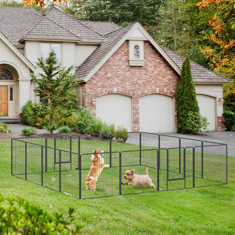 PawHut Dog Pen 16 Panels Puppy Pen Heavy Duty Pet Playpen for Indoor Outdoor for Dogs, Rabbits, Ducks 80cm High