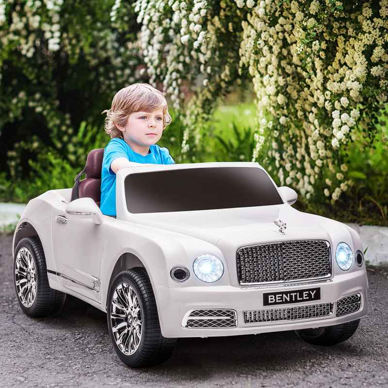 HOMCOM Bentley Mulsanne Licensed Kids Electric Ride On Car 12V Powered Toy Car w/ Remote Control, Music, Horn, Lights, MP3 Slot, Suspension Wheels, for Ages 3-6 Years - White