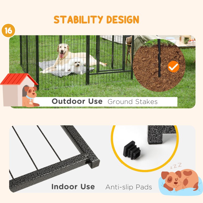 PawHut Dog Pen 16 Panels Puppy Pen Heavy Duty Pet Playpen for Indoor Outdoor for Dogs, Rabbits, Ducks 60cm High