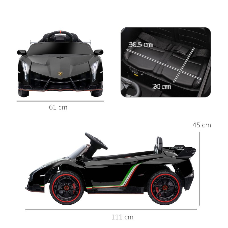 HOMCOM Lamborghini Veneno Licensed 12V Ride on Car, Electric Car for Kids with Butterfly Doors, 7km/h Kids' Electric Ride on with Remote, Music, Horn, Suspension for Ages 3-6 Years, Black