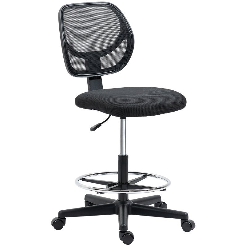 Vinsetto Drafting Chair, Standing Desk Chair, Painting Chair with Adjustable Height, Footrest Ring, Black