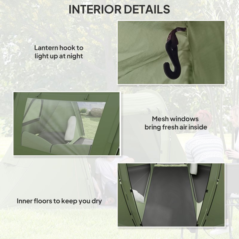 Outsunny 3 Man Camping Tent with Living Area and 2 Bedrooms, 3000mm Waterproof Family Tent with Sewn-in Groundsheet, Portable Dome Tent with Bag for Hiking, Festival, Backpacking, Green