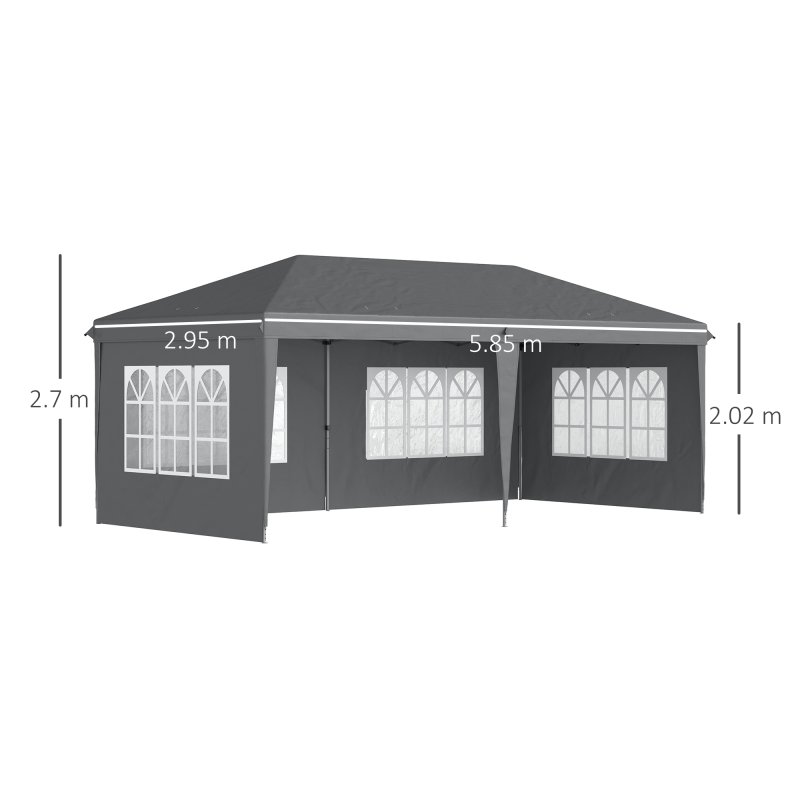 Outsunny 3 x 6m Garden Pop Up Gazebo, Height Adjustable Marquee Party Tent with Sidewalls, Storage Bag, Grey