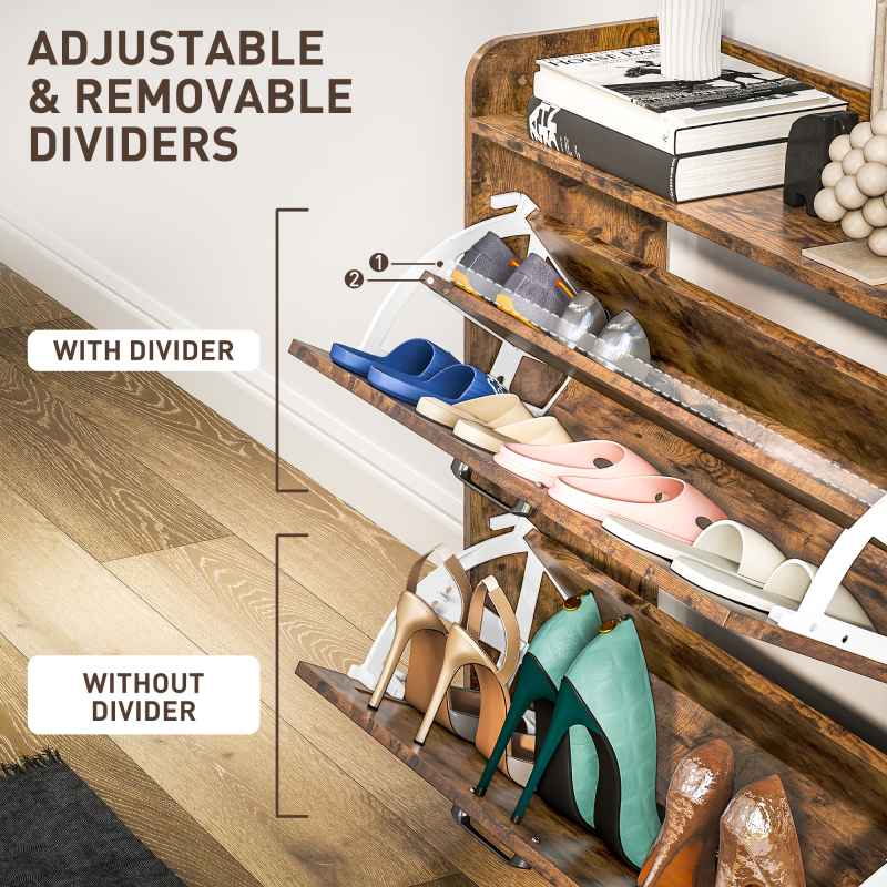 HOMCOM 2 Drawer Narrow Shoe Cabinet, Farmhouse Slim Shoe Storage Cabinet Cupboard with Adjustable Shelves and Barn Door Design for Entryway, Hallway, Rustic Brown