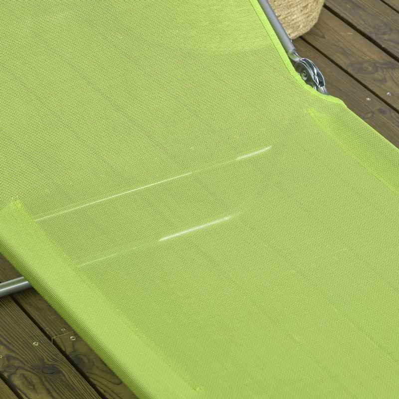 Outsunny Set of 2 Outdoor Foldable Sun Loungers, Adjustable Backrest Garden Recliner Sun Lounger Chair with Headrest Pillow, Green