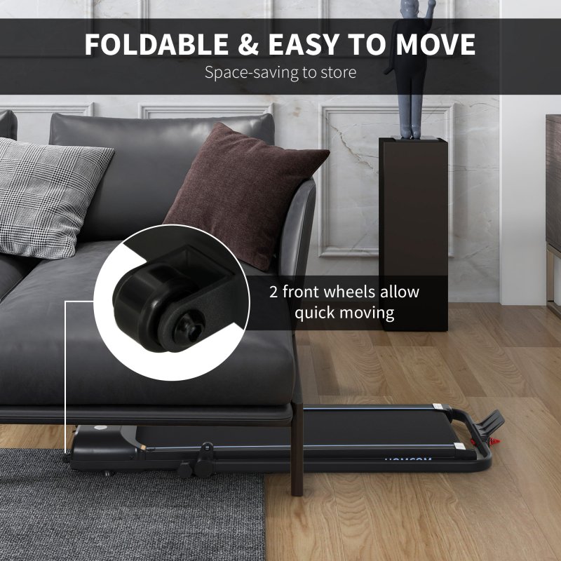 HOMCOM 1.5HP Foldable Walking Treadmill, 1-8km/h Aerobic Exercise Machine with LED Display and Wheels, for Home Office Training Room, Blue