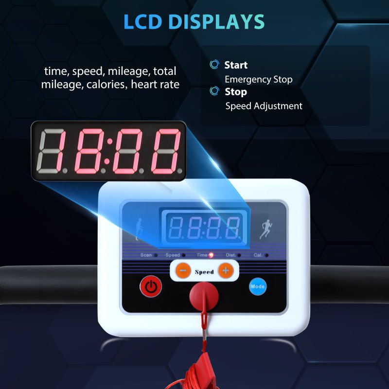 HOMCOM Electric Treadmill Walking Pad, 1-10km/h Folding Running Machine, Gym Fitness Exercise with LCD Monitor, White