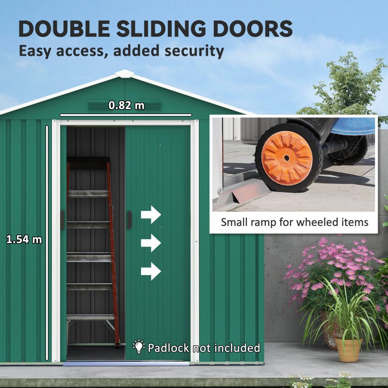 Outsunny 6.5ft x 3.5ft Garden Storage Shed, Large Metal Shed for Outdoor Storage with Double Sliding Doors and 4 Vents, Green