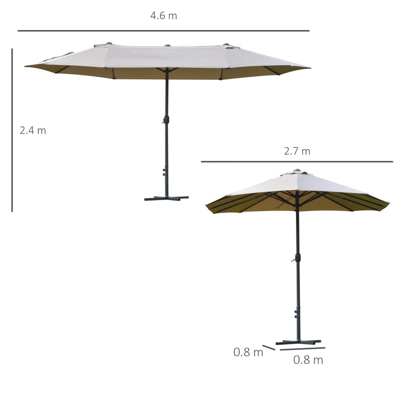 Outsunny 4.6m Garden Parasol Double-Sided Sun Umbrella Patio Market Shelter Canopy Shade Outdoor with Cross Base - Khaki