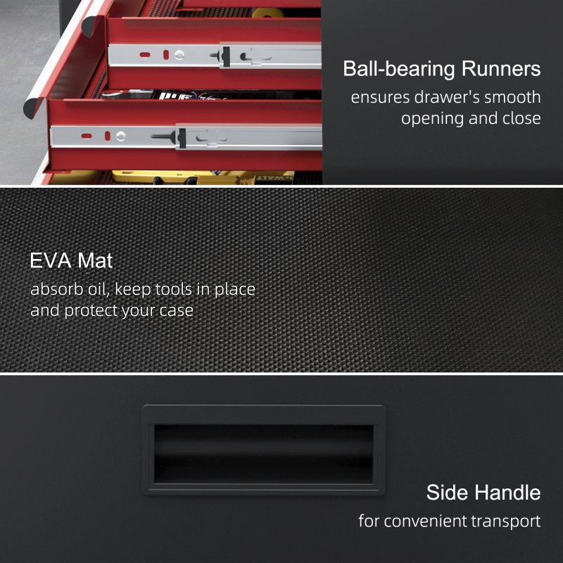 HOMCOM Rolling Tool Cabinet on Wheels with 5 Drawers and Lockable Cabinet, Portable Top Tool Chest and Roller Cabinet Combo for Workshop and Home, Red