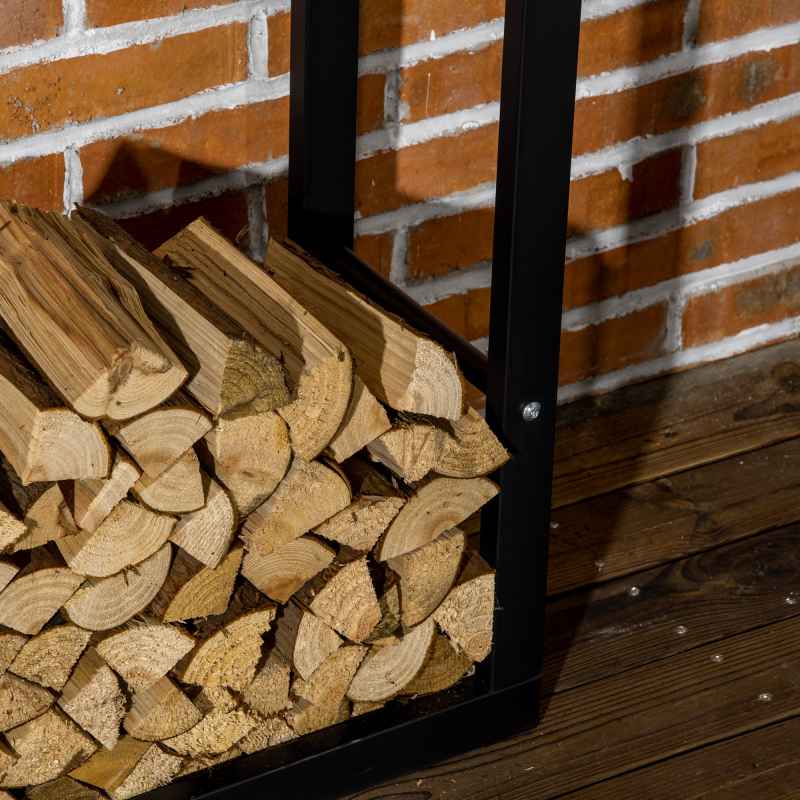 HOMCOM Metal Firewood Log Holder Tall Firewood Rack Indoor Outdoor Fireplace Wood Storage Shelf with Side Rails, Rust-Resistant, Black, 60W x 25D x 150H cm