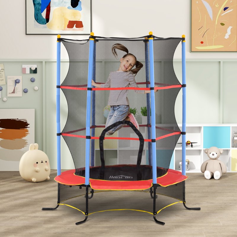HOMCOM 6FT Kids Trampoline for Toddlers with Safety Net Enclosure Outdoor Indoor for Age 3-10 Years, Blue