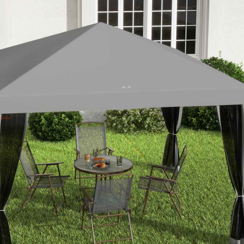 Outsunny 3 x 3m Pop Up Gazebo, 420D Garden Tent Canopy with Removable Mesh Sidewall Netting, Carry Bag for Garden Patio Outdoor, Light Grey