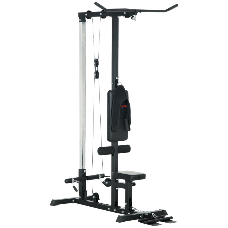 SPORTNOW Lat Pull Down Machine with Adjustable Seat, High and Low Pulley Cable Machine with Flip-Up Footplate, Multi-Function Home Gym Fitness Equipment - Black