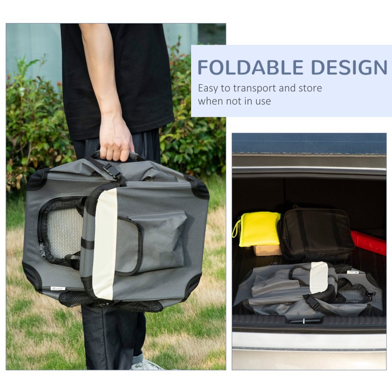 PawHut 51cm Foldable Pet Carrier for Miniature Dogs, Portable Cat Carrier Soft Side Pet Travel Crate with Removable Mat, Breathable Mesh - Grey