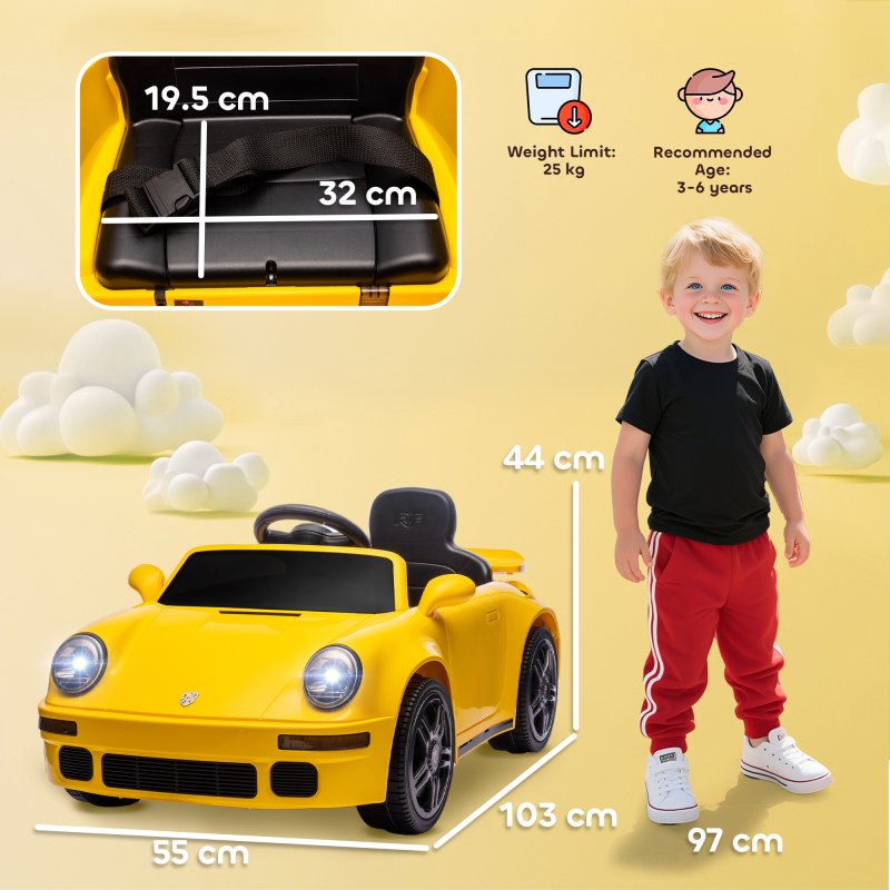 AIYAPLAY Licensed RUF CTR 2017 Electric Car for Kids, Ride On Car 12V Battery Powered Kids Electric Vehicle with Remote Control, Soft Start, MP3 Player, LED Lights, Horn, Yellow