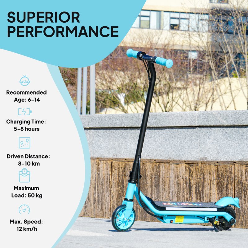 AIYAPLAY Electric Scooter for Kids Ages 6-14, with Dual Brakes, Flash Wheel and Colourful Light, Kids Electric Scooter E Scooter, Up to 12 KM/H & 10 KM, Blue